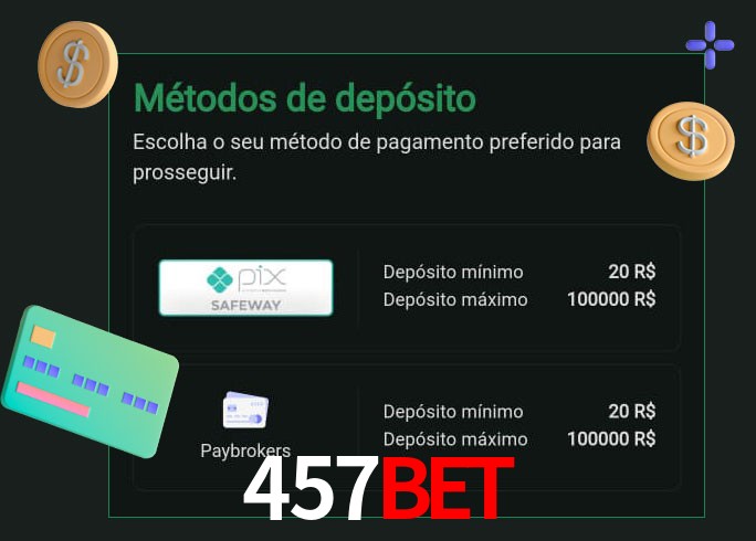 O cassino 457Bet oferece uma grande variedade de métodos de pagamento